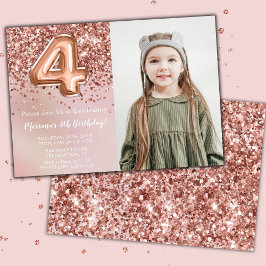 Foto Rosa Guld Barn Tjej 4-års Födelsedagsfirande Inbjudningar