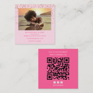 Foto Rosa Guld Glitter QR-kod Sociala Medier Fyrkantigt Visitkort