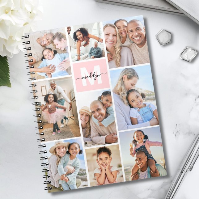 Foto Rosa Monogram med Röda Kinder Anteckningsbok (Photo Blush Pink Monogram Notebook )