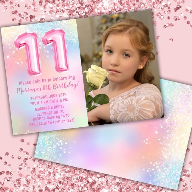 Foto Rosa Regnbåge 11-årsdag Inbjudningar (Skapare uppladdad)