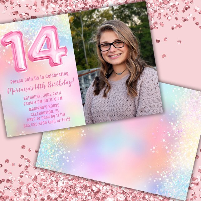 Foto Rosa Regnbåge 14-årsdag Inbjudningar (Skapare uppladdad)