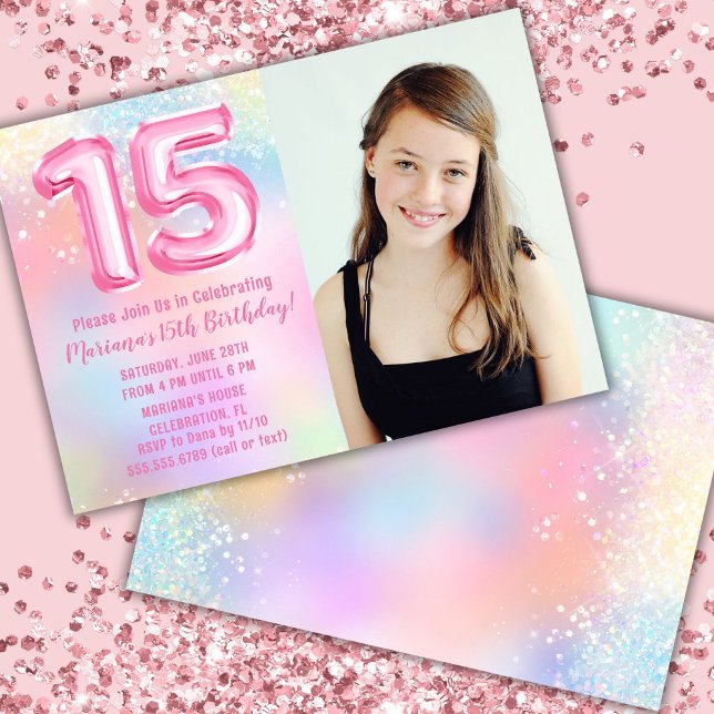 Foto Rosa Regnbåge 15-årsdag Inbjudningar (Skapare uppladdad)