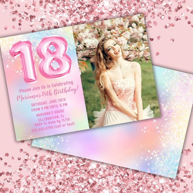Foto Rosa Regnbåge 18-årsdag Inbjudningar (Skapare uppladdad)