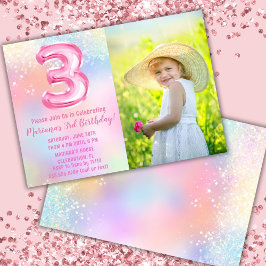 Foto Rosa Regnbåge 3-års Födelsedag Inbjudningar