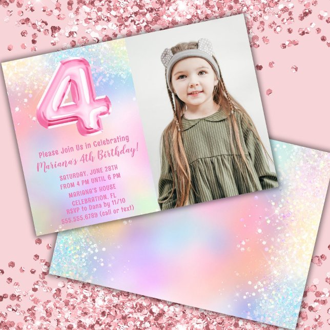 Foto Rosa Regnbåge 4-årsdag Inbjudningar (Skapare uppladdad)