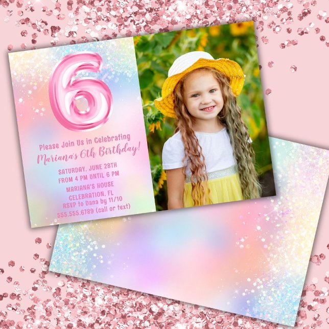 Foto Rosa Regnbåge 6-årsdag Inbjudningar (Skapare uppladdad)