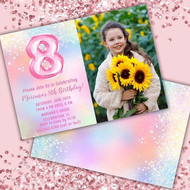 Foto Rosa Regnbåge 8-års Födelsedag Inbjudningar (Skapare uppladdad)