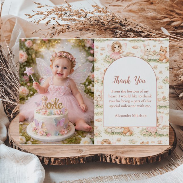 Foto Rosa Whimsical Fairy Födelsedag Tack Kort (Skapare uppladdad)