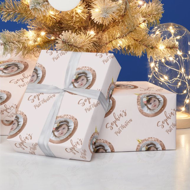 Foto Rose Guld Rosig Baby's Första Jul Presentpapper (Helgdagar)