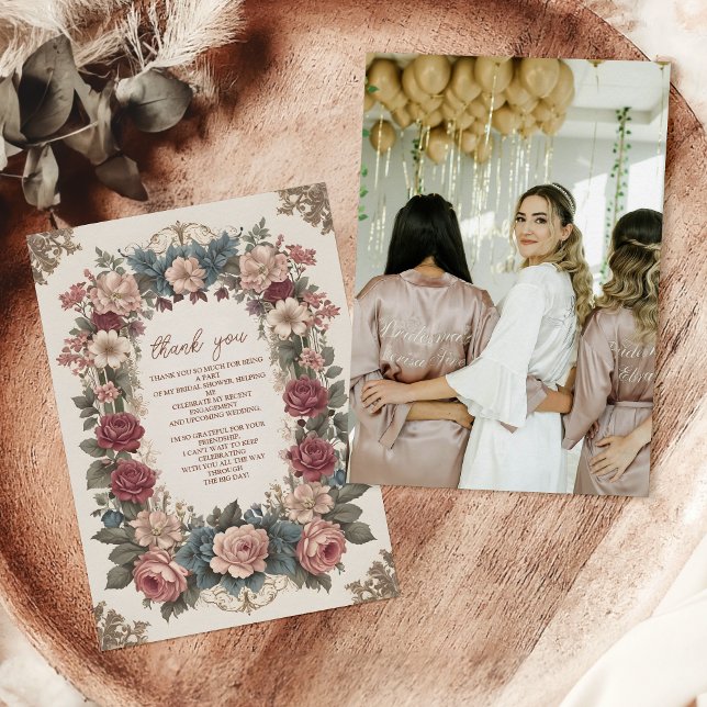 Foto Royal Victorian Whimsical Blommig Bröllopssho Tack Kort (Skapare uppladdad)