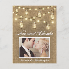 Foto Rustic Burlap Mason Burk Tack vykort