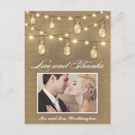 Foto Rustic Burlap Mason Burk Tack vykort