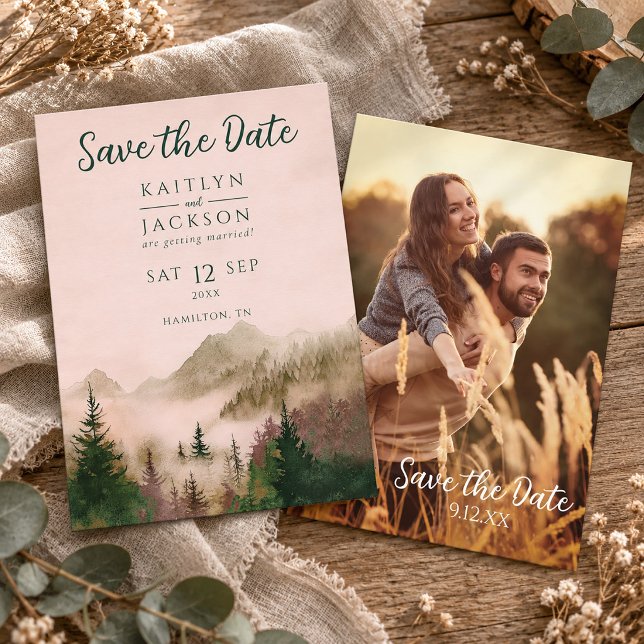 Foto Rustic Vattenfärg Bröllop Spara Datum  Inbjudningar (Photo Rustic Watercolor Wedding Save The Date Invitation)