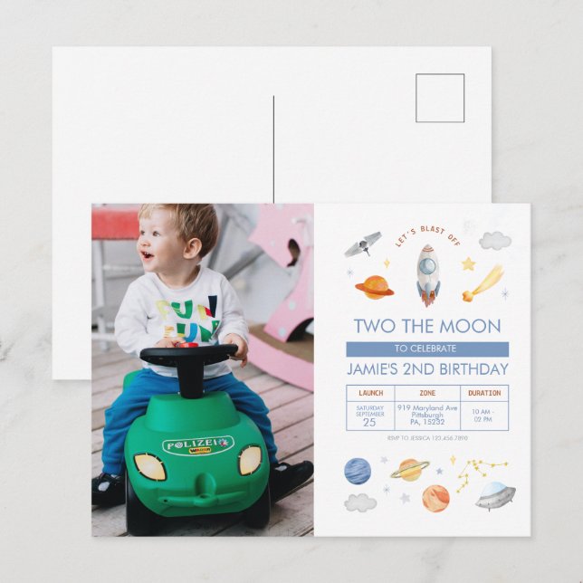 Foto Rymden Födelsedagsfest Astronaut 2-årsdag Vykort (Fram/baksida)