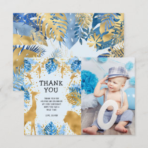 Foto Safari Blue 1-års födelsedags tackkort Inbjudningar