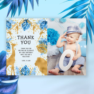 Foto Safari Blue 1-års födelsedags tackkort Inbjudningar