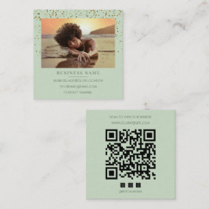 Foto Sagegrön Guld Glitter QR-kod Sociala Medier Fyrkantigt Visitkort