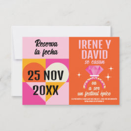 Foto Save the Date Anillo Festival Naranja y Rosa Spara Datumet