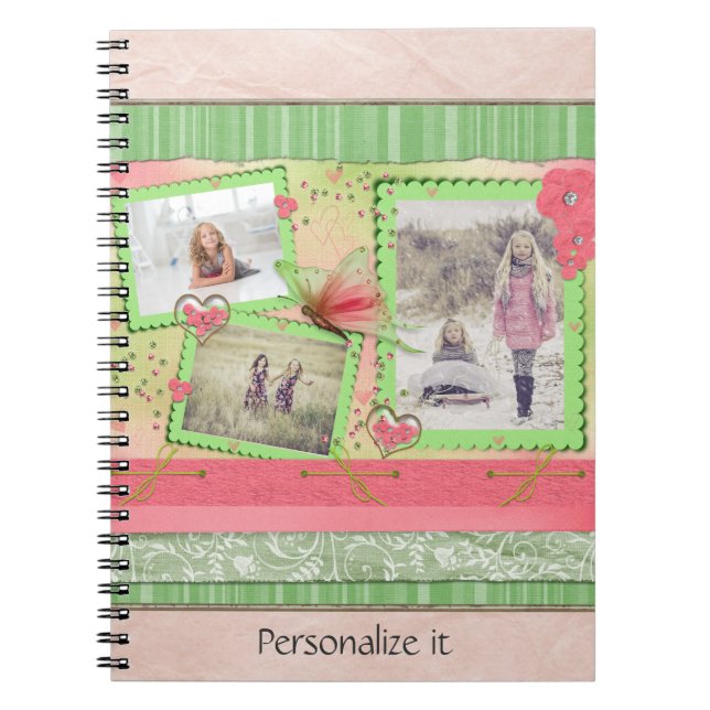 Foto Scrapbook Sida Rosa och Grön Anteckningsbok (Framsidan)