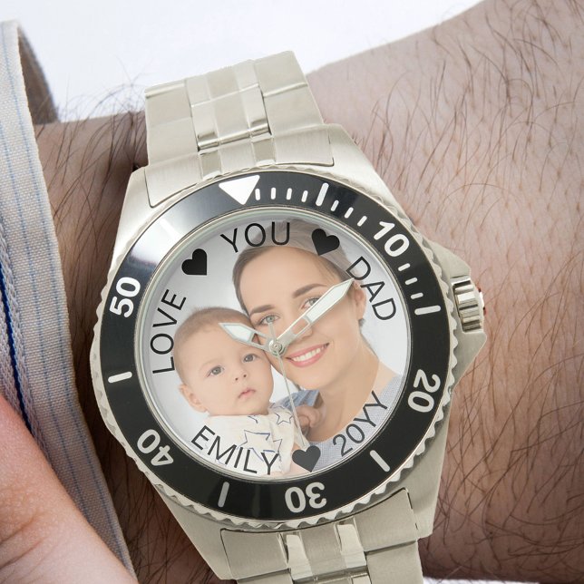 Foto Semi Transparent Gräns Overlay Pappa Armbandsur (Photo Gift for New Dad)