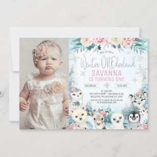 Foto Silver Arktiska vinter Onederland Birthday Inbjudningar