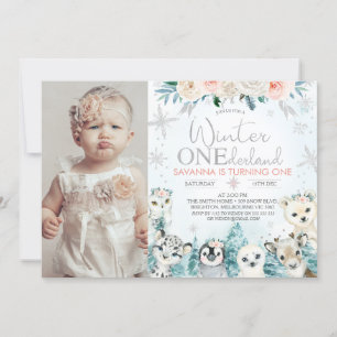 Foto Silver Arktiska vinter Onederland Birthday Inbjudningar
