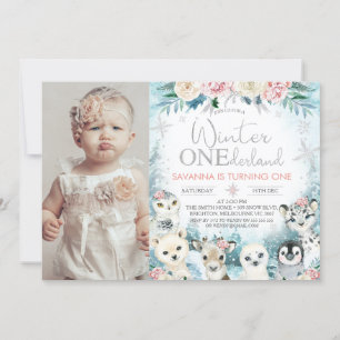 Foto Silver Arktiska vinter Onederland Birthday Inbjudningar