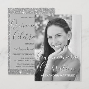 Foto silver Glitter - Quinceanera Firande Inbjudningar