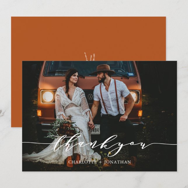 Foto Simple Botanical Bohemian Terracotta Bröllop Tack Kort (Fram/baksida)