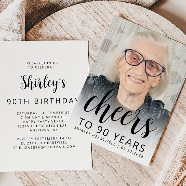 Foto Skål Svart Skrift 90-års Födelsedagsfest Inbjudningar (Skapare uppladdad)
