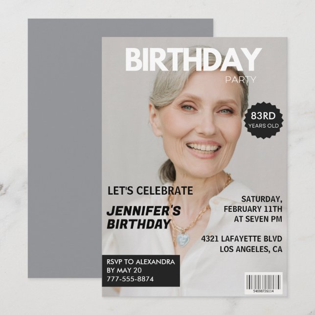 Foto Snyggt Magazine Cover för hennes 83-årsdag Inbjudningar (Fram/baksida)