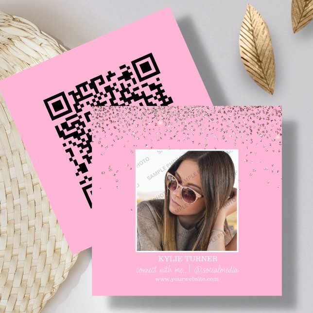Foto | Social Media | ROSA GLITTER | QR-kod Fyrkantigt Visitkort (Skapare uppladdad)
