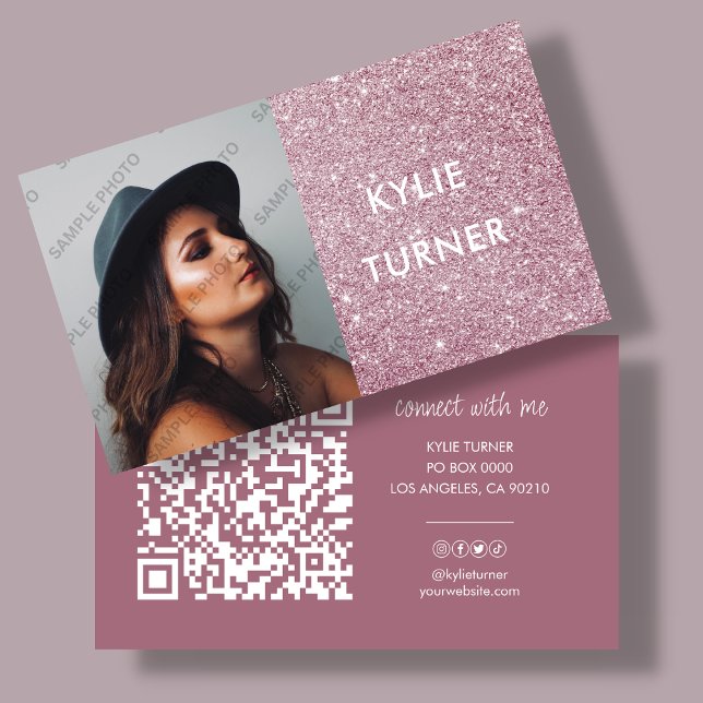 Foto | Social Media Rosa Glitter | QR-kod Visitkort (Skapare uppladdad)