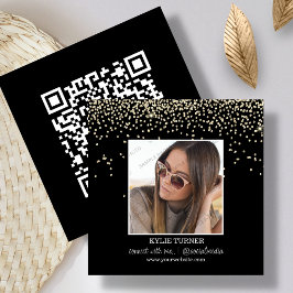 Foto | Social Media | Svarta Glitter | QR-kod Fyrkantigt Visitkort