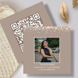 Foto | Social Media | Tan Glitter | QR-kod Fyrkantigt Visitkort