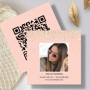 Foto   Sociala Medier   Peach Glitter   QR-kod Fyrkantigt Visitkort