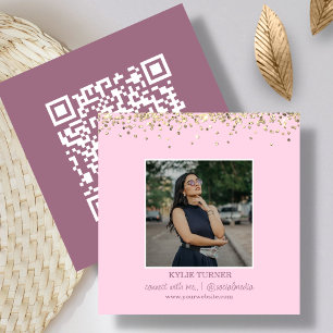 Foto   Sociala Medier   Rosa Glitter   QR-kod Fyrkantigt Visitkort