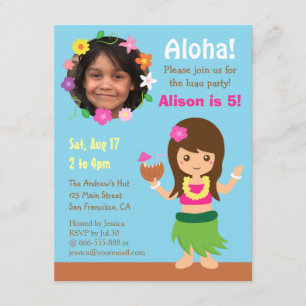 Foto Söt Hawaii Hula Flicka Luau Fest Inbjudningar