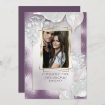 FOTO Spara DATUM |  Aubergine Glänsande Inbjudan