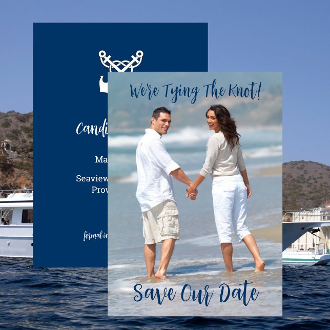 Foto, spara datum, flotta, sjöfart, Bröllop Inbjudningar (Photo Save The Date Nautical Wedding Engagement Invitation)