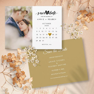 Foto Spara datum kalender Bröllop Guld Hjärtan Vykort