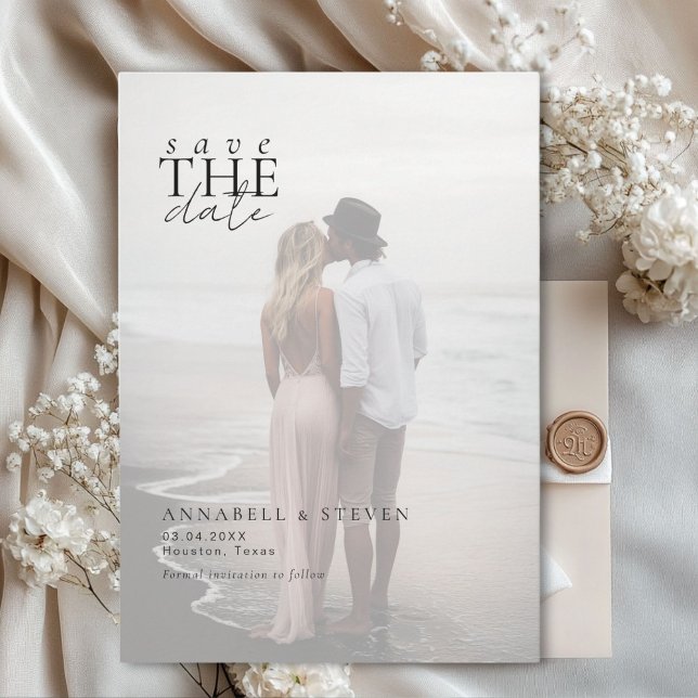 Foto "SPARA DATUM" Spara Datumet (1 Photo "SAVE THE DATE" Save The Date Card (with white photo filter))