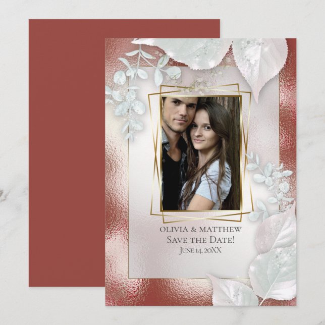 FOTO SPARA DATUM | Terrakotta Glimmer Inbjudningar (Fram/baksida)