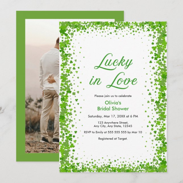 Foto St Patrick's Day Lucky in Love Bröllopsdusch Inbjudningar (Fram/baksida)