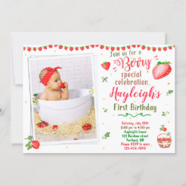 Foto Strawberry födelsedagsinbjudan Berry söt Inbjudningar