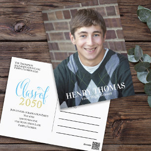 Foto Student Modern enkel, minimalistisk Guld Blue Vykort