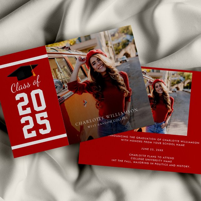 Foto Studenten 2025 Red White Grad Announcement (Simple Graduation 2025 Red White Grad Photo Announcement)
