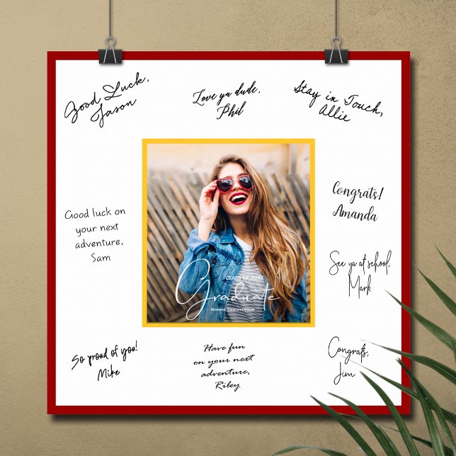 Foto Studenten Autograf Kardinal och Guld Poster (Graduation autograph photo poster with scarlet and gold border, INSTANT DOWNLOAD and/or PRINTED)