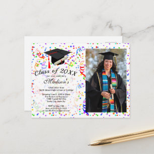 Foto Studenten Black Cap Diploma Confetti Party Vykort