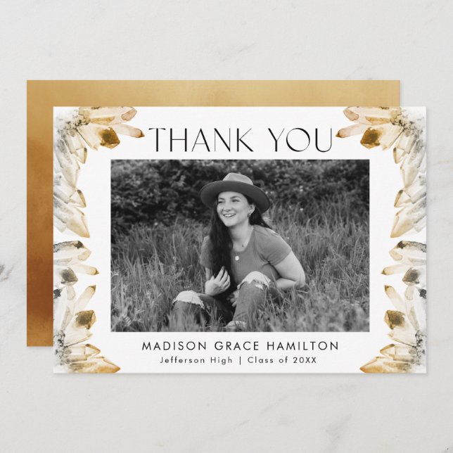 Foto Studenten för vattenfärgen Amber Guld Crystal Tack Kort (Fram/baksida)